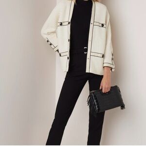 Maje Tweed-Style Cotton Jacket Ecru Size 38